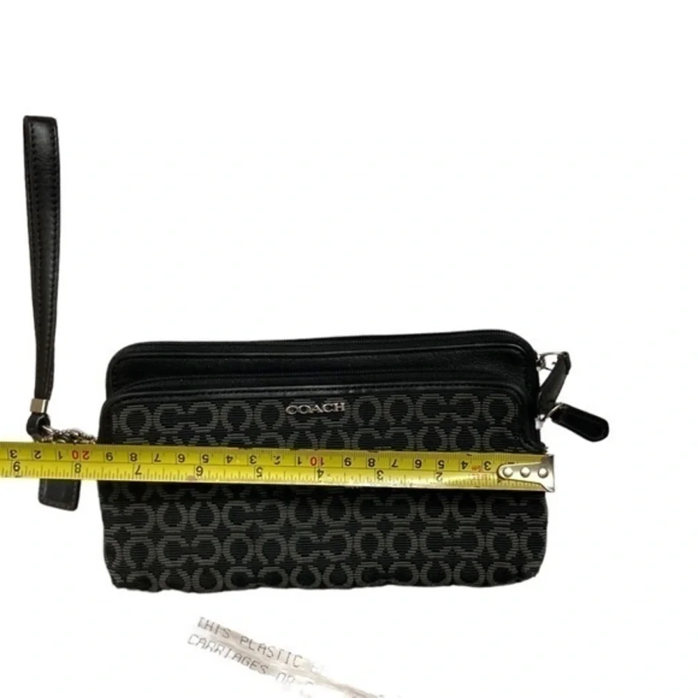 Coach black gray op c double zipper wristlet clutch bag